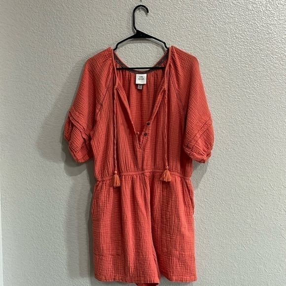 Knox Rose Womens XL Romper Orange Gauze One Piece Puff Sleeve Short Ladies - Picture 1 of 10